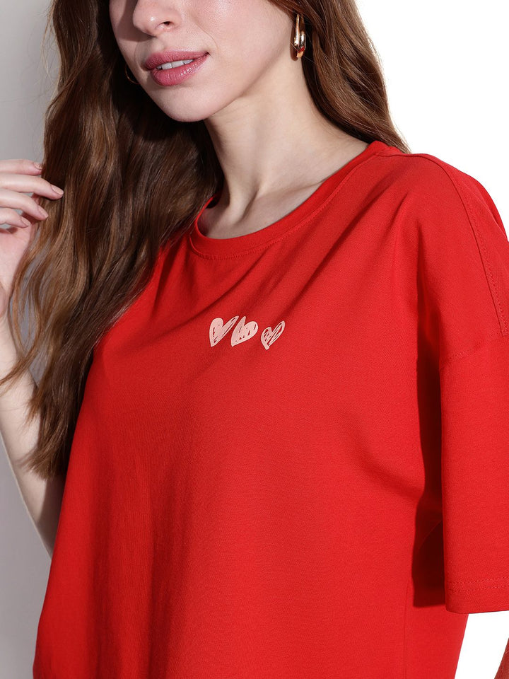 DressBerry Cherry Red Hearts Scribble Oversized T-shirt