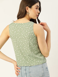 DressBerry Green & White Polka Dots Print Top