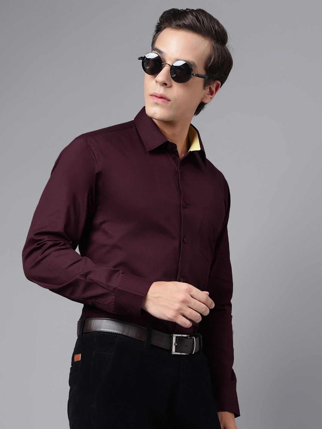 Hancock Men Burgundy Slim Fit Formal Shirt