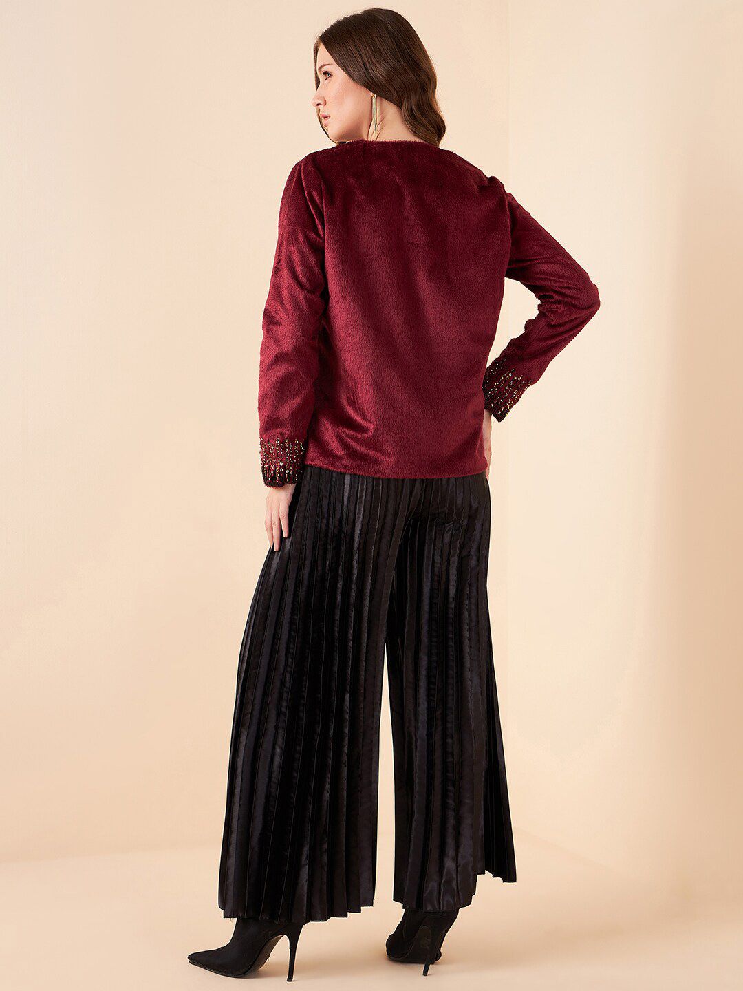 Antheaa Embellished Jacket With Pleated Palazzos