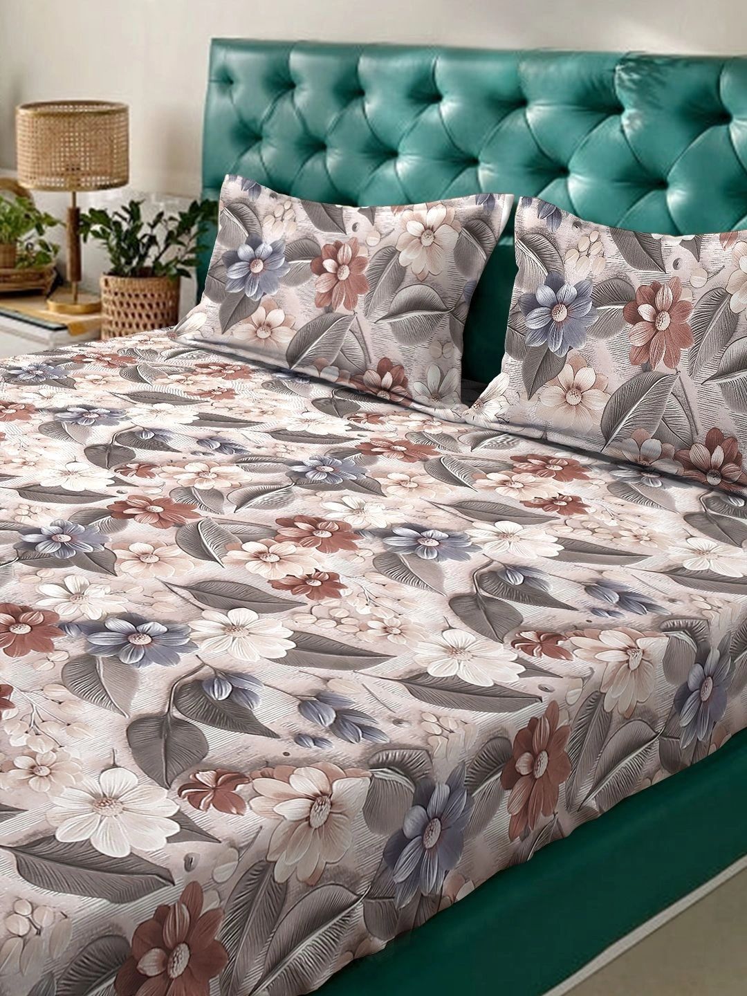 Moda Rapido X KLOTTHE Beige & Brown Floral 300 TC Cadar Katil King dengan 2 Sarung Bantal