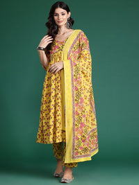 Indo Era Floral Printed Empire Gotta Patti Pure Cotton Kurta With Trousers & Dupatta