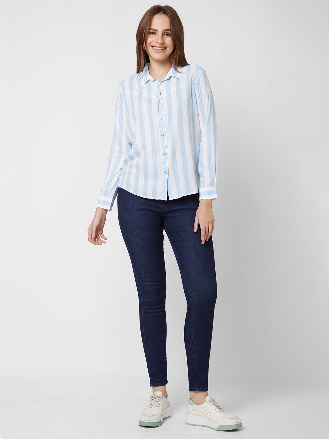 SPYKAR Women Blue Striped Shirt