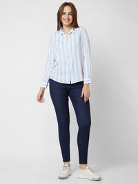 SPYKAR Women Blue Striped Shirt