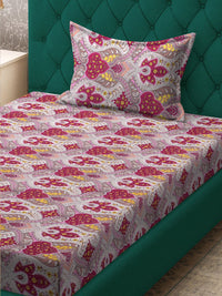 KLOTTHE Motif Etnik Merah Jambu & Beige Dicetak 300 TC Cadar Dilengkapi Tunggal Dengan Sarung Bantal