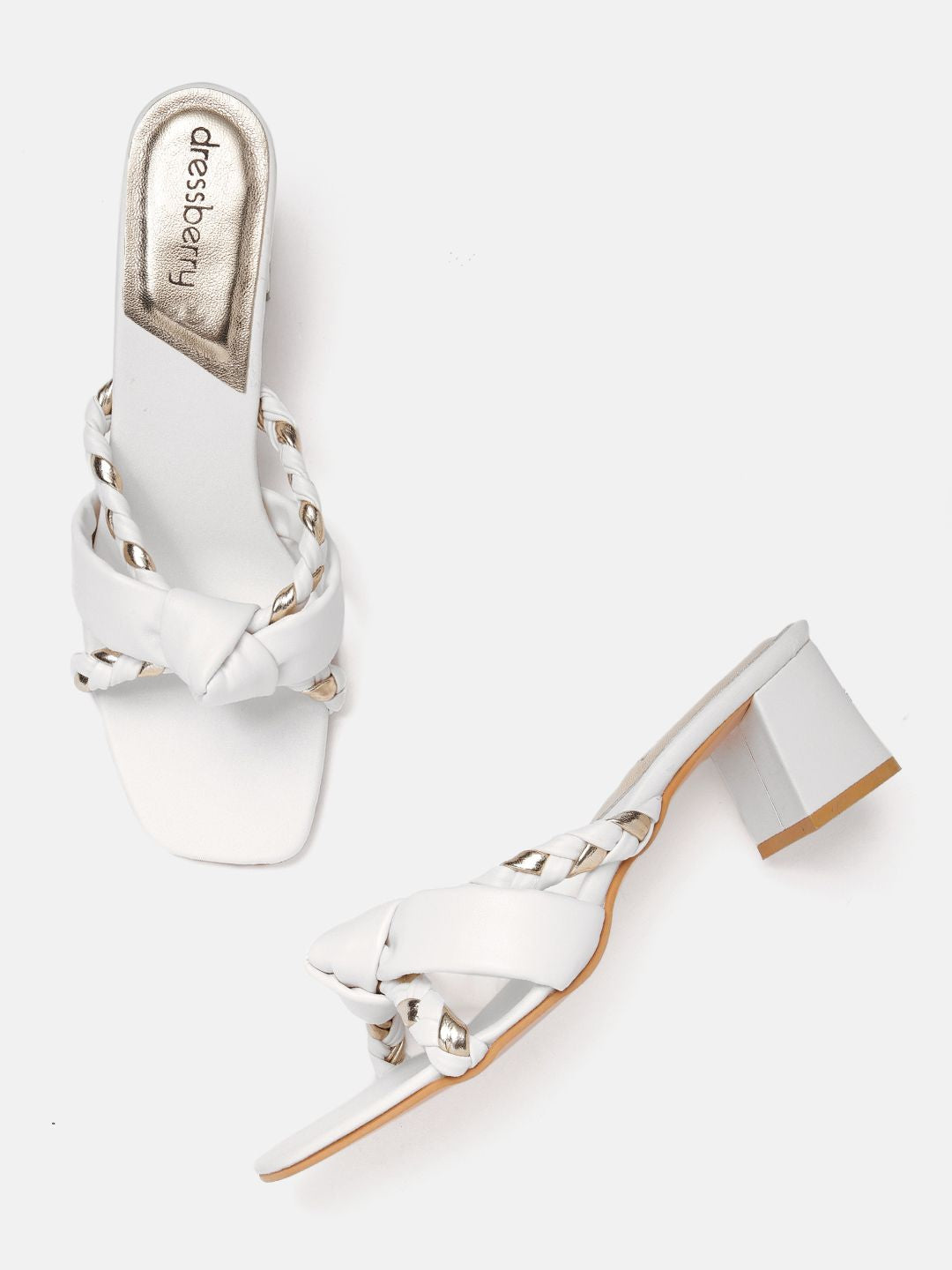 DressBerry Women Braided Block Heels with Knot Detail