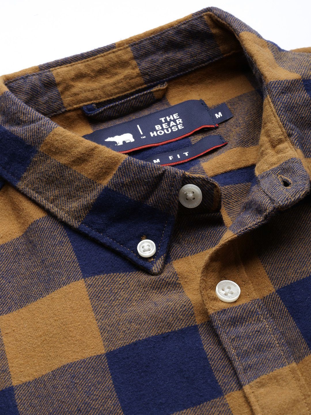 THE BEAR HOUSE Men Mustard Yellow Slim Fit Checked Flannel Pure Cotton Casual Shirt