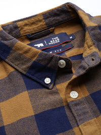 THE BEAR HOUSE Men Mustard Yellow Slim Fit Checked Flannel Pure Cotton Casual Shirt