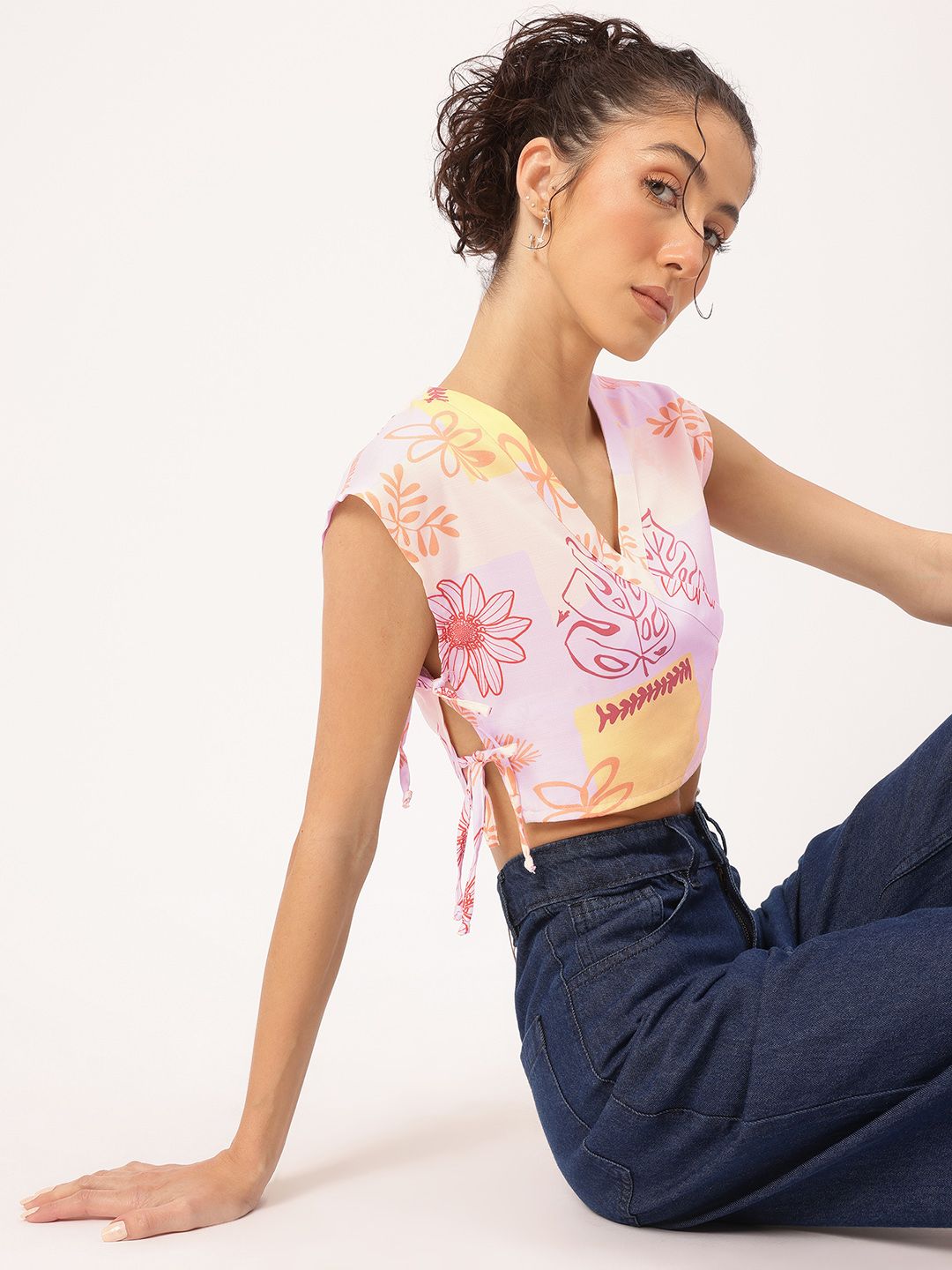DressBerry Floral Printed Tie-Up Detail Crop Top