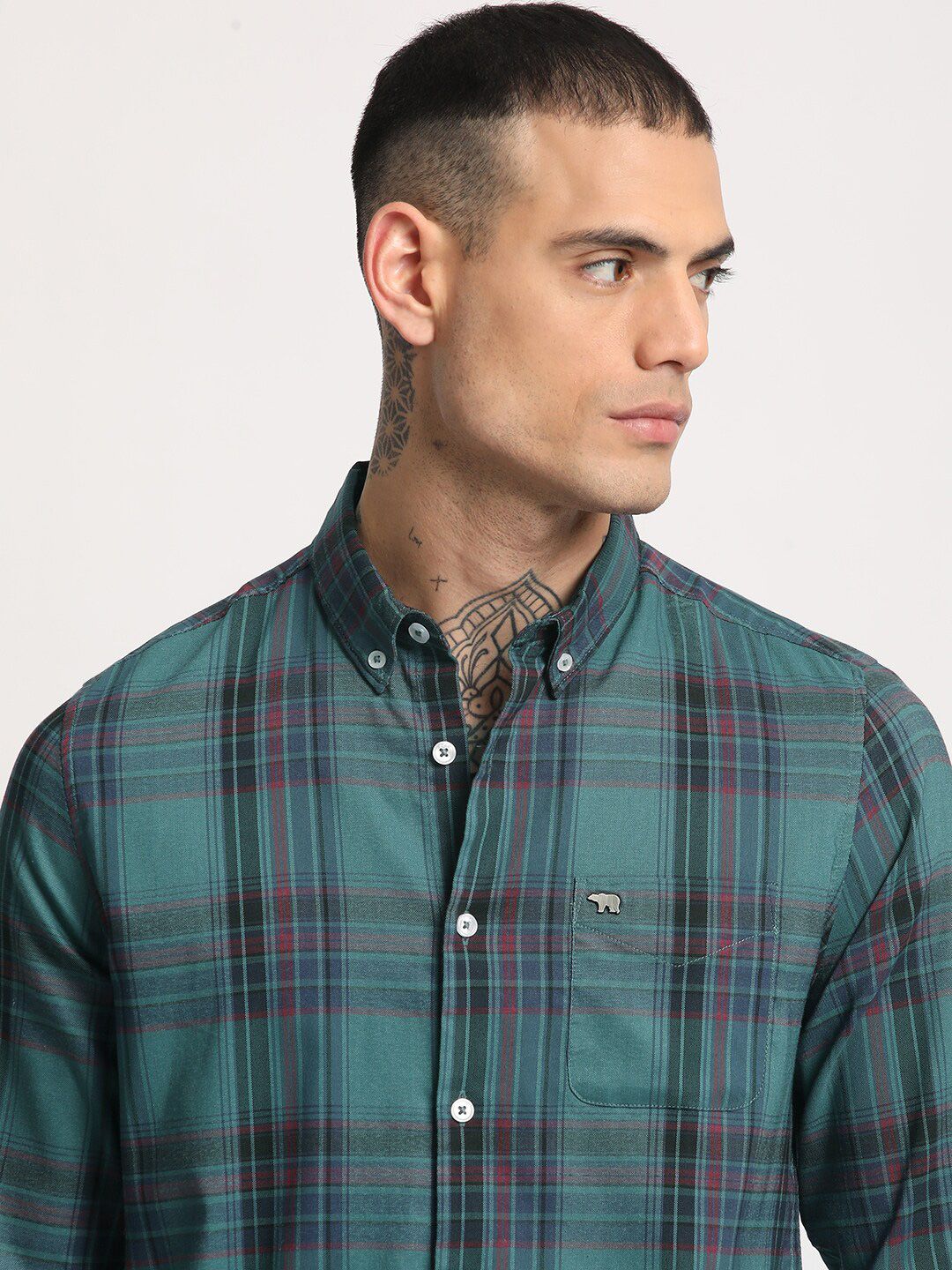 THE BEAR HOUSE Men Checked Slim Fit Button-Down Collar Casual Shirt