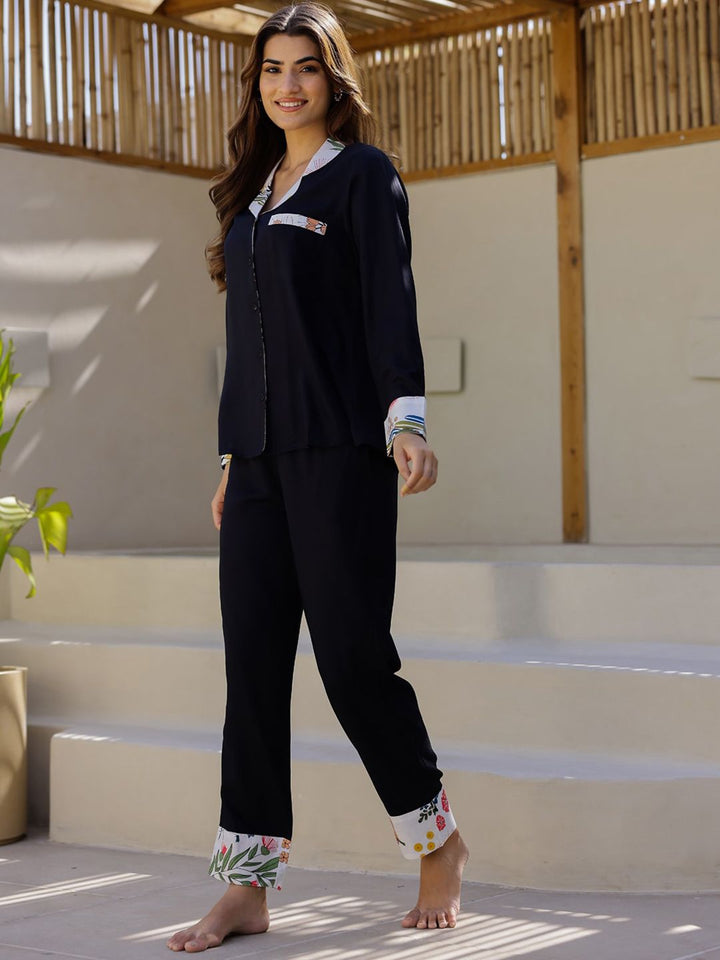 SANSKRUTIHOMES Long Sleeves Lapel Collar Night suit