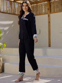 SANSKRUTIHOMES Long Sleeves Lapel Collar Night suit