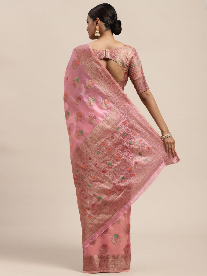 Saree mall Pink Ethnic Motifs Banarasi Saree