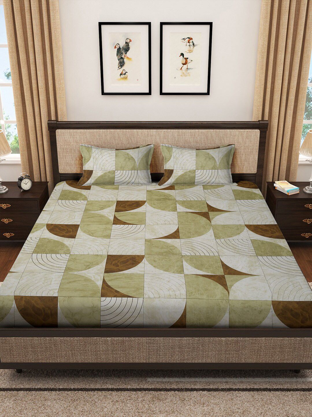 KLOTTHE Printed 400 TC Pure Cotton Super King Double Bed Bedsheet With 2 Pillow Covers