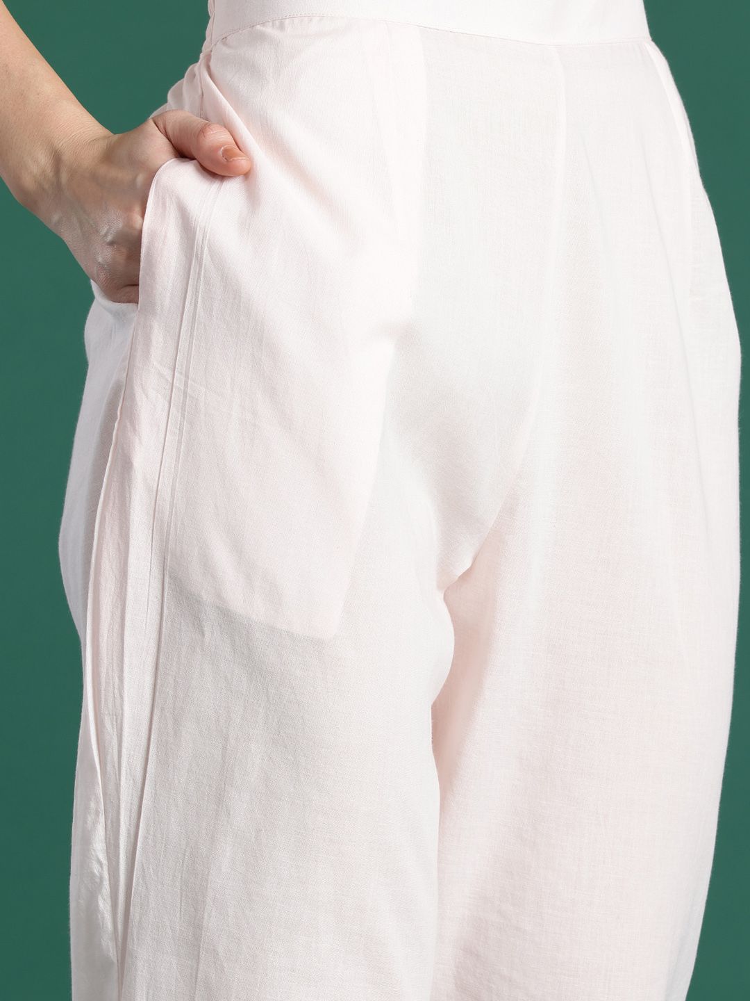 Indo Era Floral Printed Beads and Stones Linen Kurta with Trousers & With Dupatta