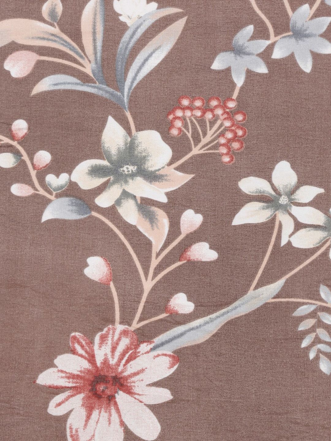 KLOTTHE Coklat & Pink Floral Printed 300 TC Dilengkapi Cadar King Double Dengan 4 Sarung Bantal
