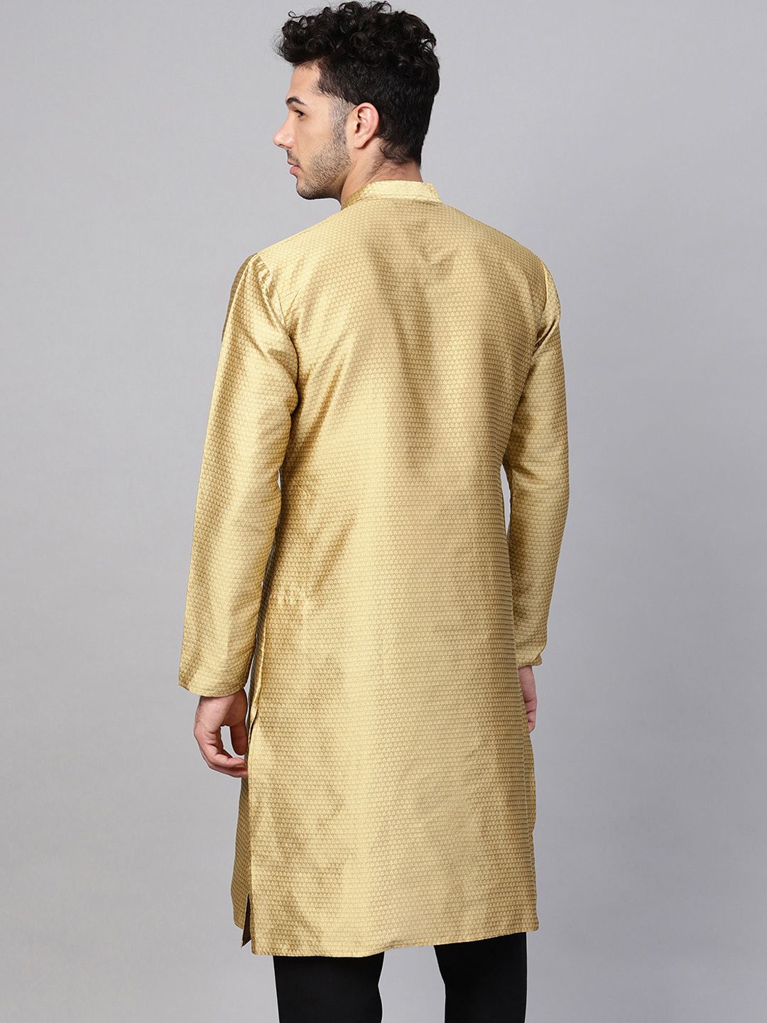 SOJANYA Kurta Lurus Tenunan Berwarna Emas Lelaki