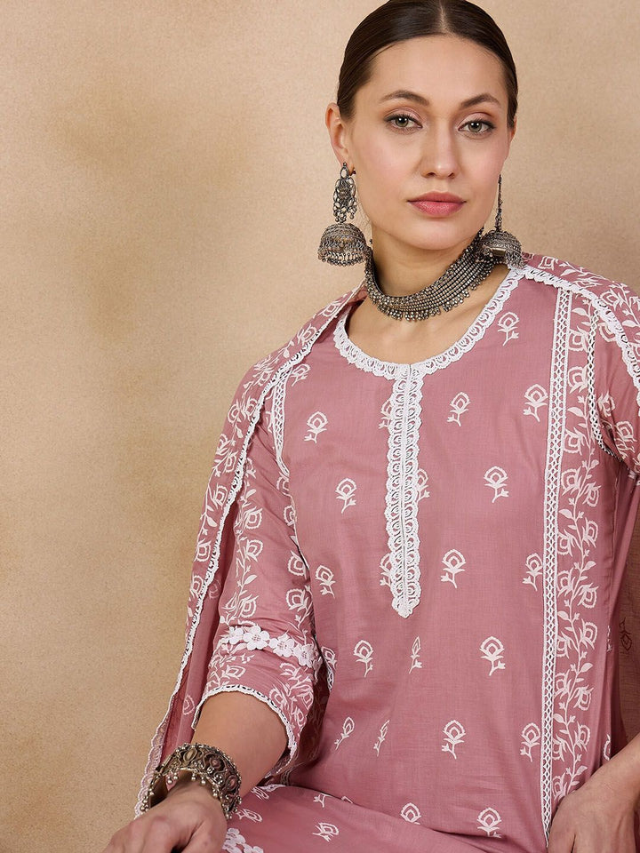 Anouk Floral Printed Round Neck Three-Quarter Sleeves Pure Cotton Kurta St