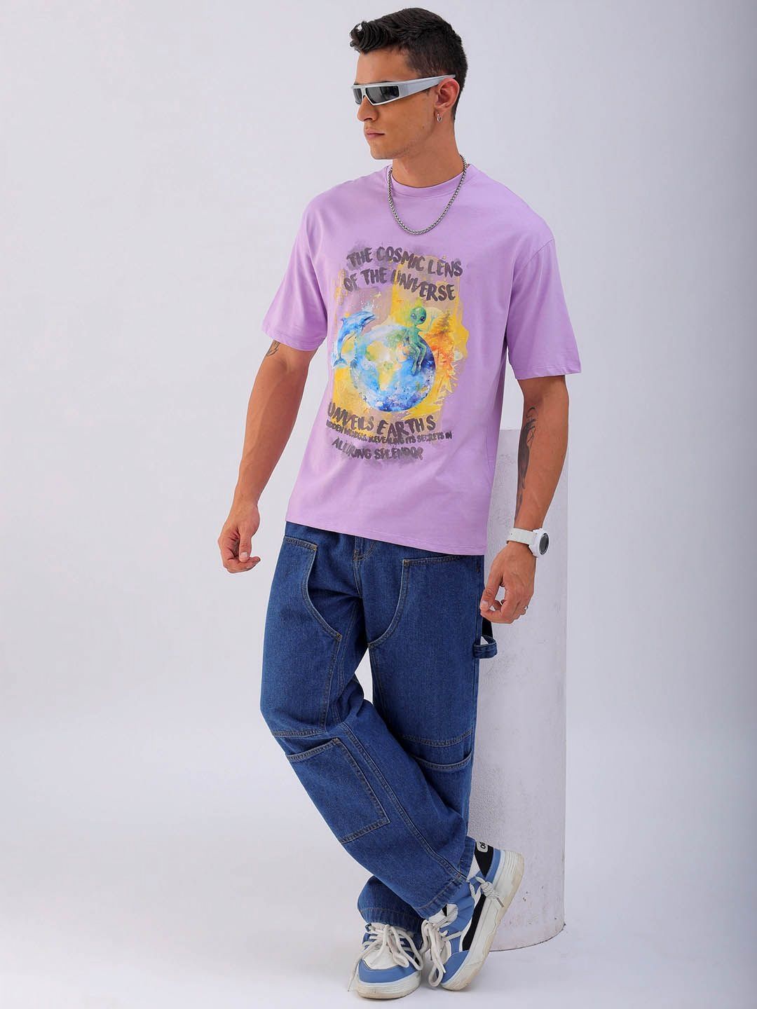 The Indian Garage Co Men Typography Printed Boxy Oversized Round Neck T-shirt