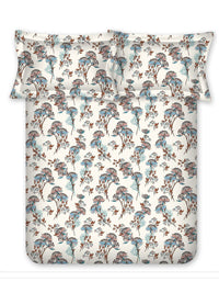 BOMBAY DYEING Brown & White Floral Pure Cotton 140 TC Queen Bedsheet Set 1.52 x 1.98 Mts