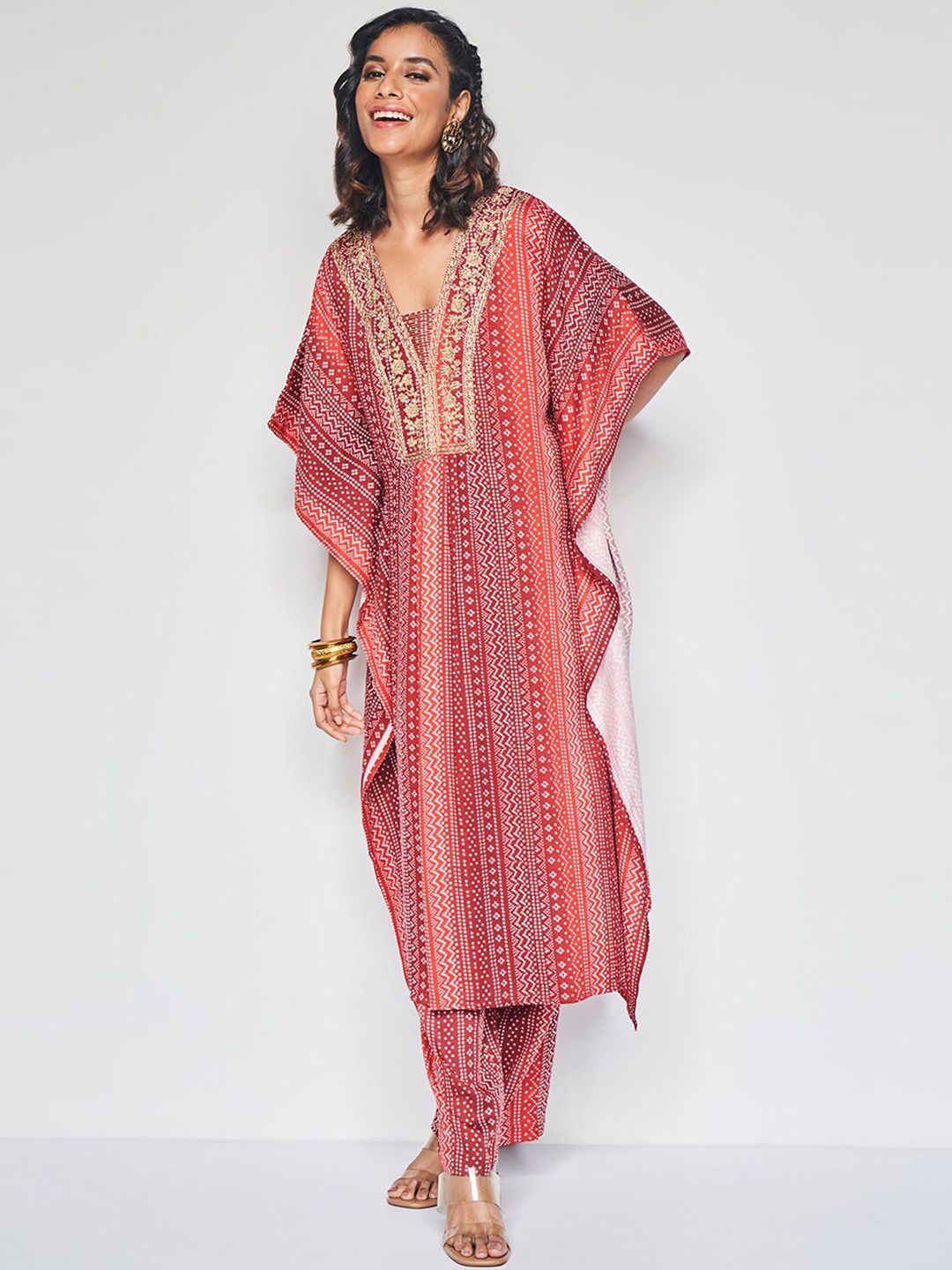 Global Desi Women Ethnic Motifs Printed Regular Thread Work Kurta with Palazzos