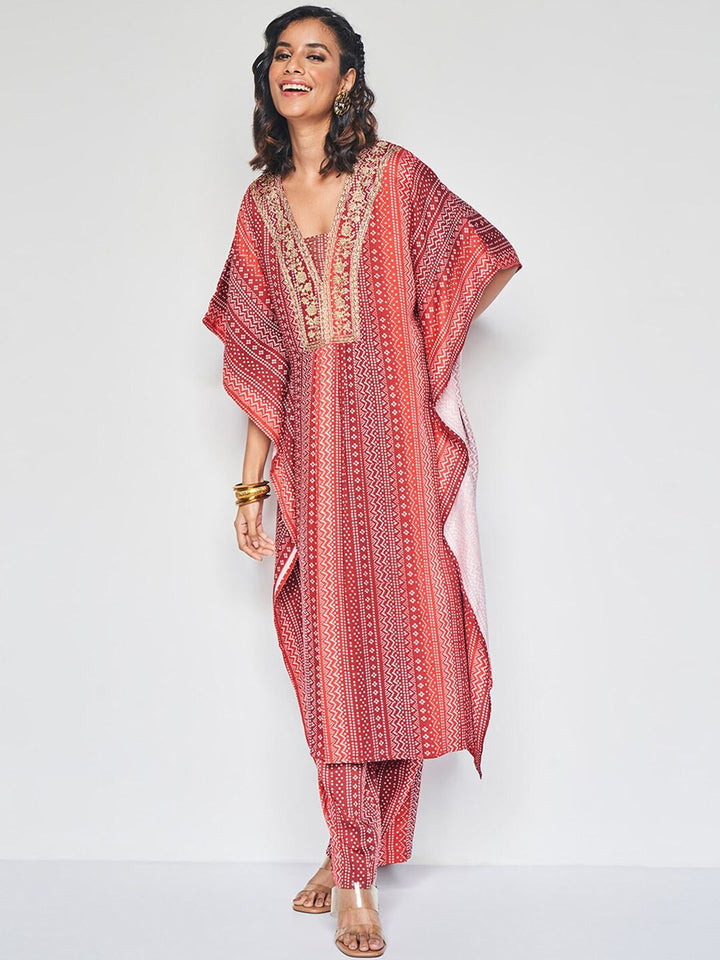 Global Desi Women Ethnic Motifs Printed Regular Thread Work Kurta with Palazzos