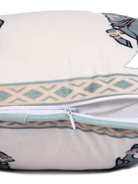 STITCHNEST Green & White 5 Pieces Ethnic Motifs Printed Velvet Square Cushion Covers