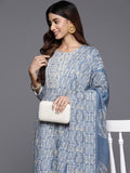 Varanga Geometric Printed Thread Work Kurta with Trousers & Dupatta