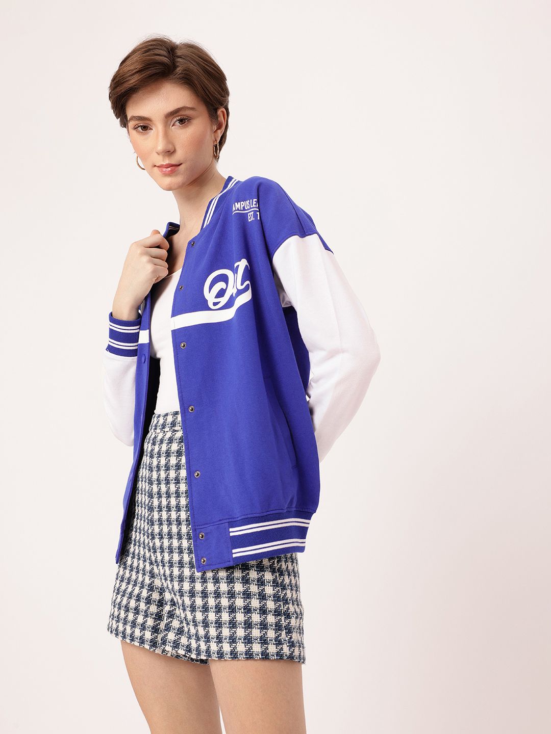 DressBerry Athletic Edge Printed Relaxed Fit Varsity Jacket