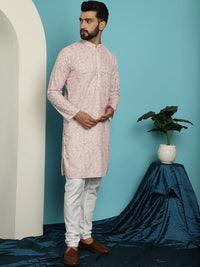 SOJANYA Floral Embroidered Band Collar Pure Cotton Kurta With Churidar