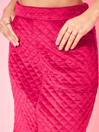 Athena Fuchsia Self-Design Quilted Straight Skirt