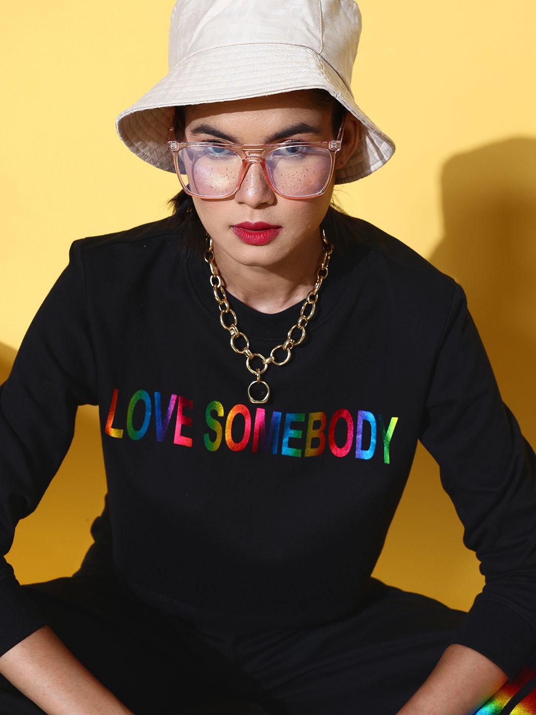SASSAFRAS Women Classic Black Printed Sweatshirt with Solid Trousers