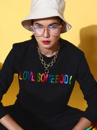 SASSAFRAS Women Classic Black Printed Sweatshirt with Solid Trousers