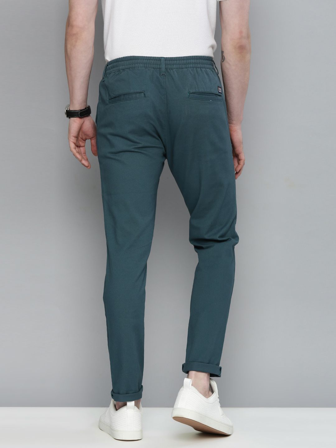 The Indian Garage Co Men Teal Slim Fit Chinos Trousers