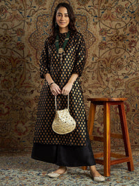 Shae by SASSAFRAS Women Black Floral Embroidered Kurta with Palazzos