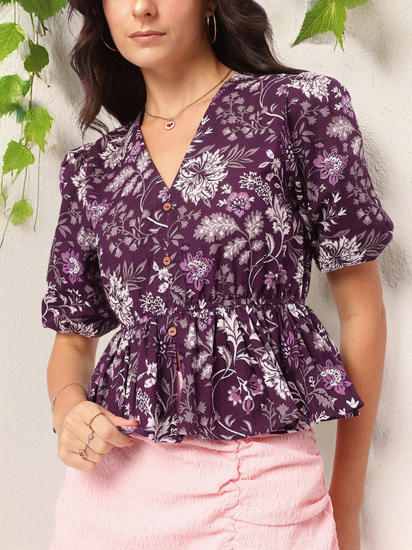 DressBerry Vibrant Vistas Indie Floral Cinched Waist Top