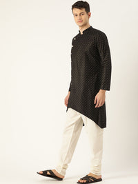 SOJANYA Men Black Printed High-Low Straight Kurta