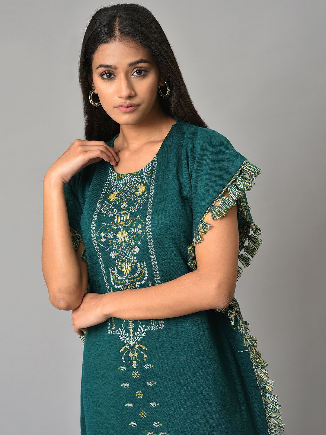 W Ethnic Motifs Printed Flared Sleeves Acrylic Kaftan Kurti