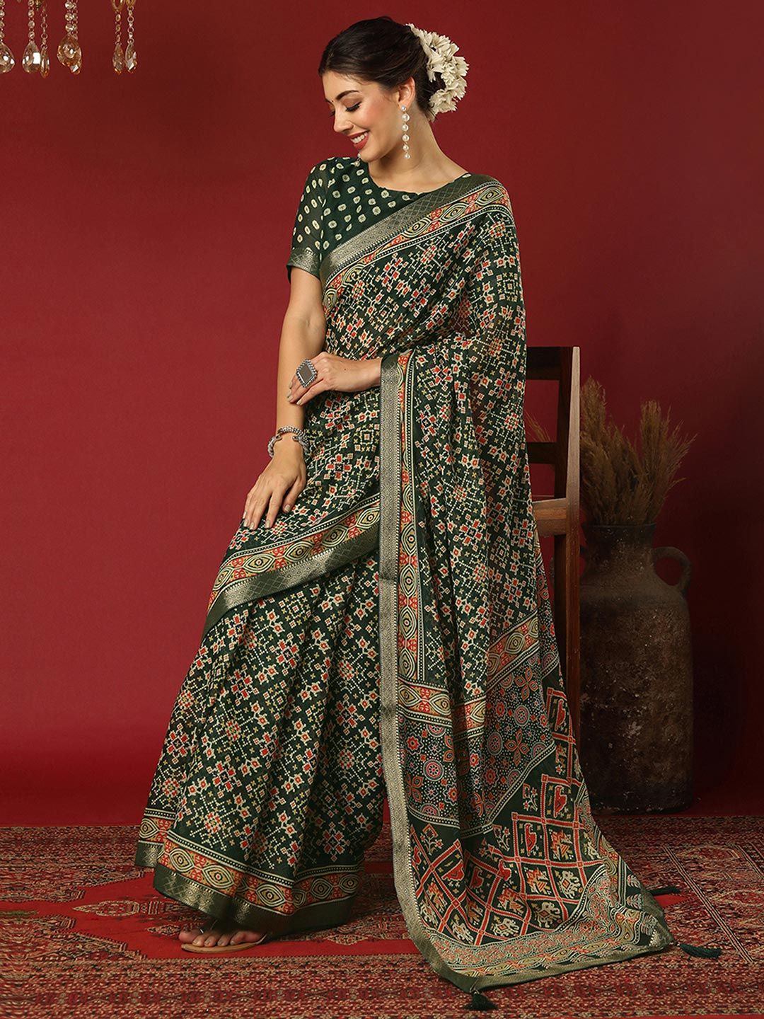 KALINI Ethnic Motifs Pure Georgette Patola Saree