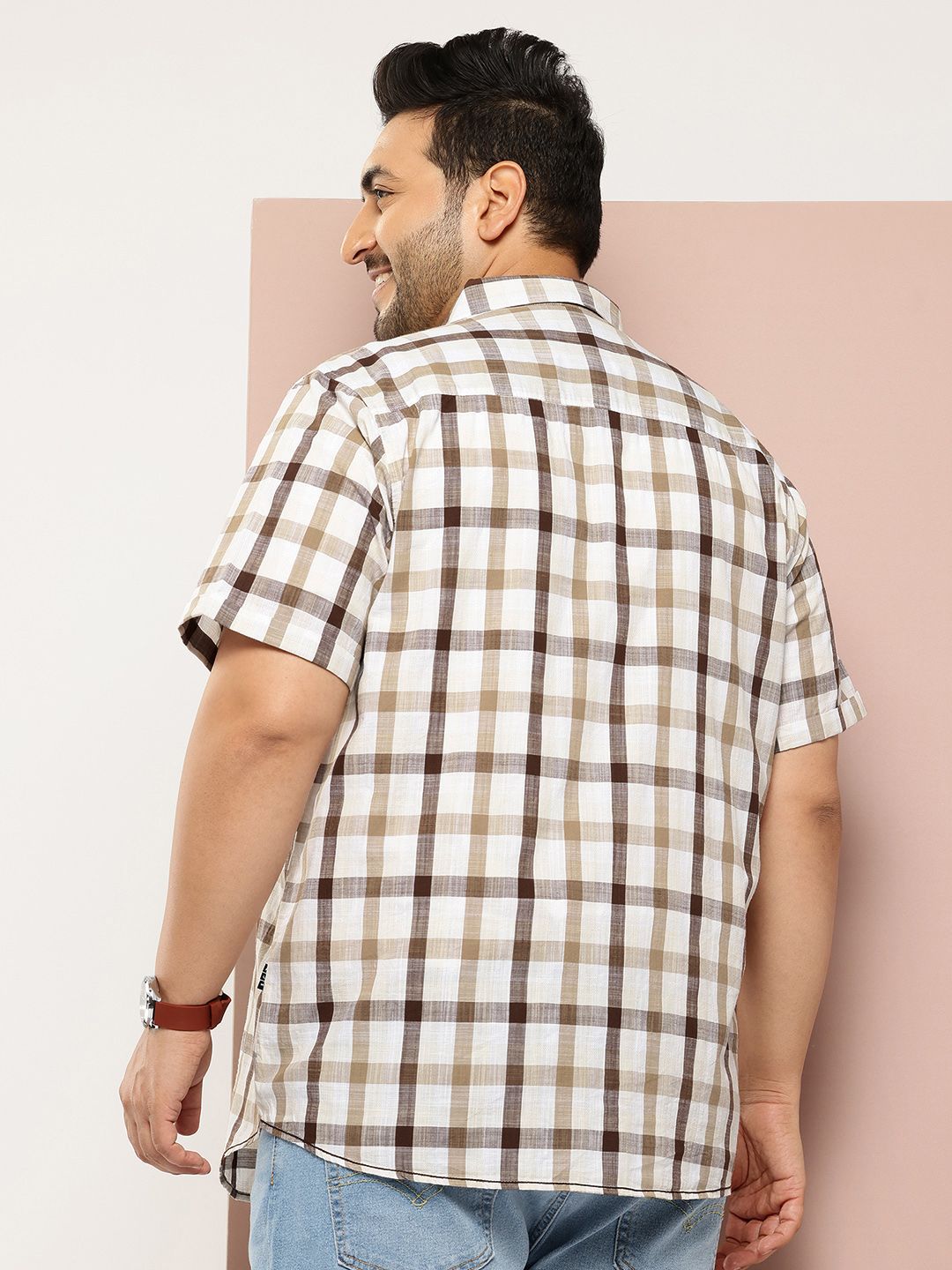 Thomas Scott Men Plus Size Premium Checked Pure Cotton Casual Shirt