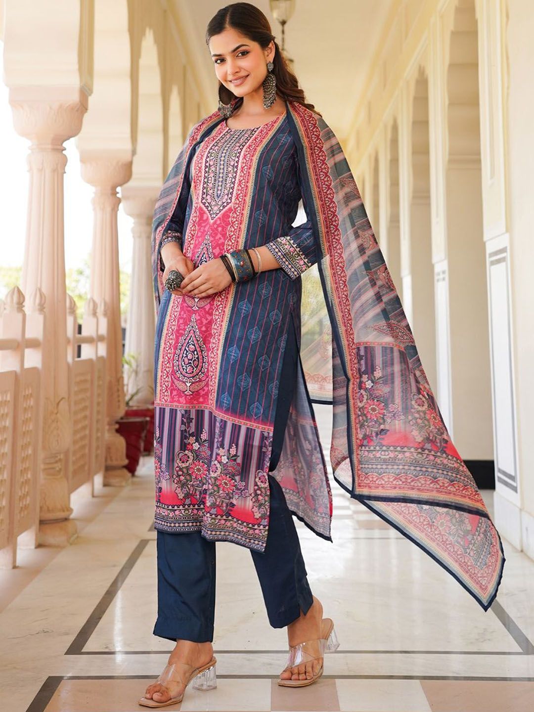 KALINI Women Ethnic Motifs Printed Regular Kurta with Trousers & With Dupatta