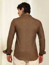 Campus Sutra Comfort Slim Fit Diamond Pattern Spread Collar Casual Shirt