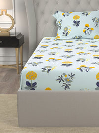 URBAN SPACE Radiance Sky Blue 200 TC Floral Single Bedsheet