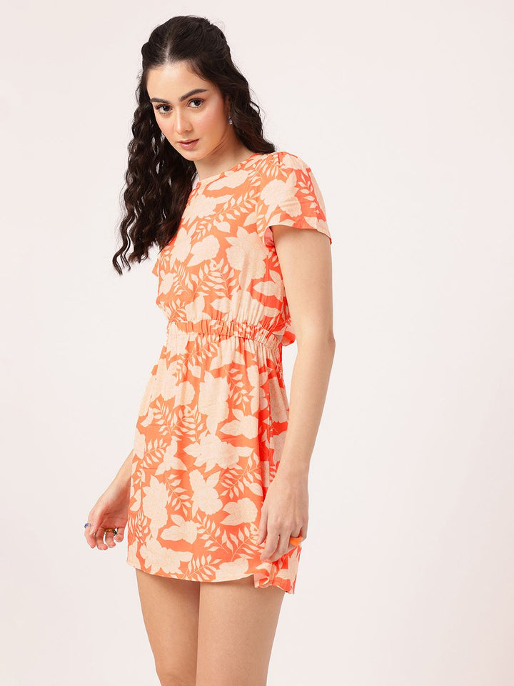 DressBerry feminine Charm Floral Fairy Tale Print Styled Back A-Line Mini Dress