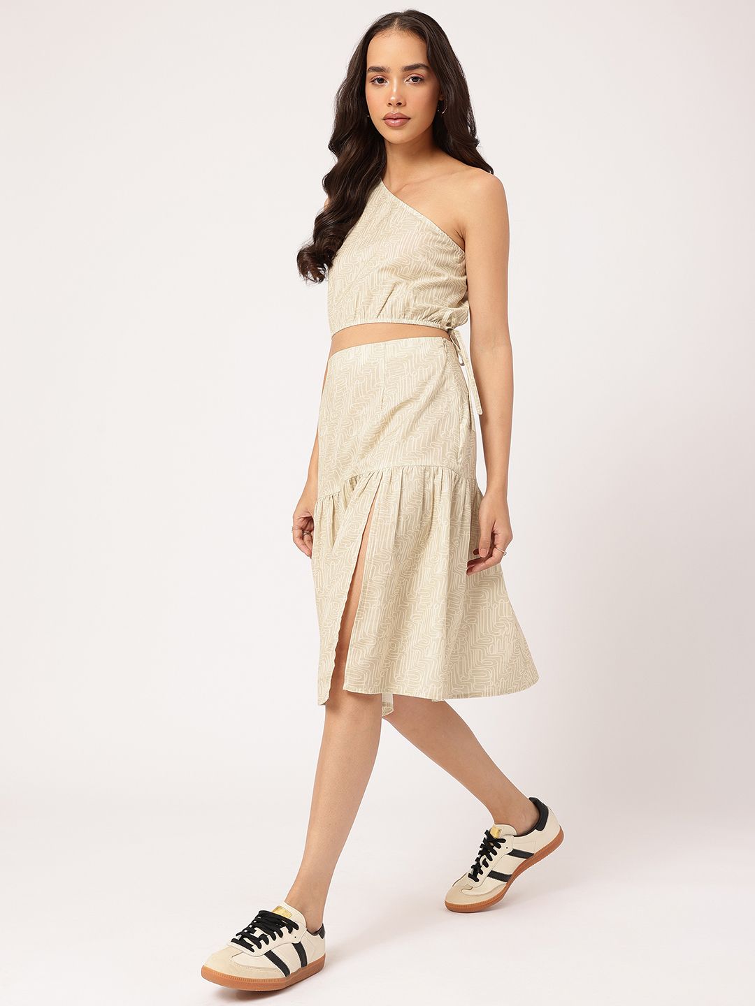 DressBerry Adorable Allure One-Shoulder Tie-Up Printed Co-Ords