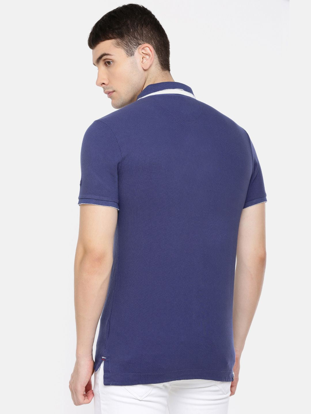 Being Human Clothing Men Blue Solid Polo Collar Pure Cotton T-shirt