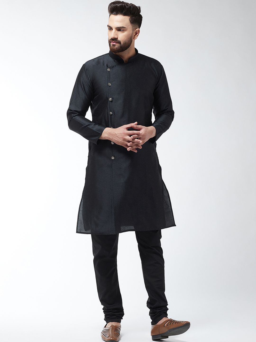 SOJANYA Lelaki Black Woven Design Straight Kurta