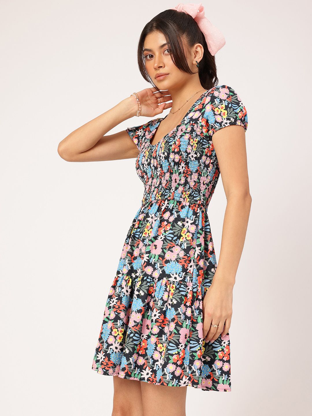 DressBerry Floral Frenzy Textured Printed Fit & Flare Dress