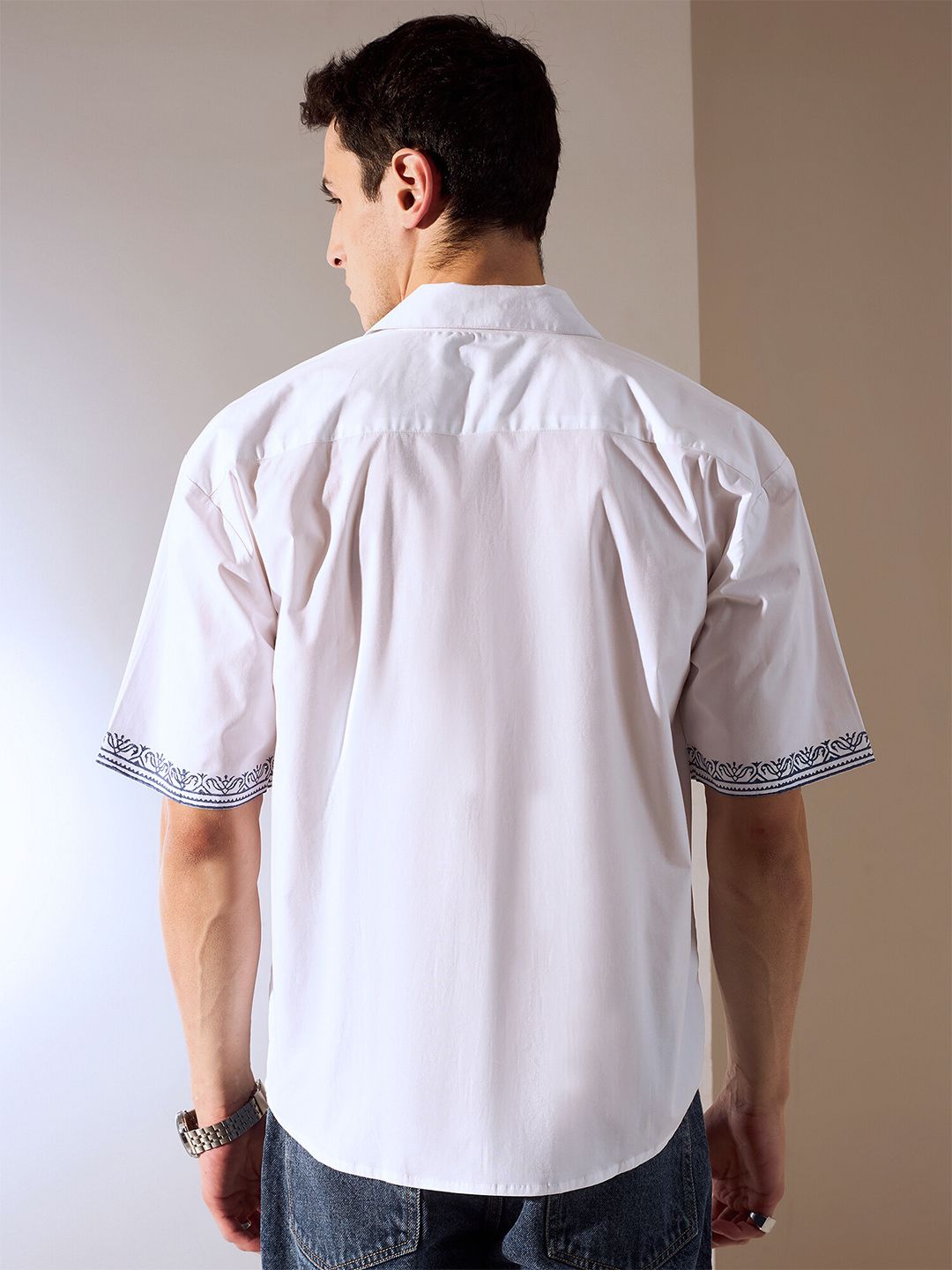 DENNISON Men Ethnic Hand Block Printed Oversized Shirt