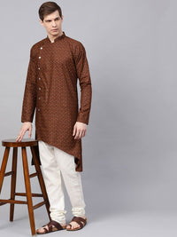SOJANYA Men Brown Printed Straight Kurta